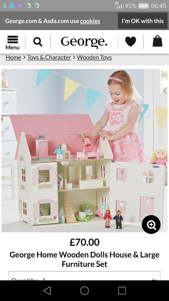 george home wooden dolls house & large furniture set
